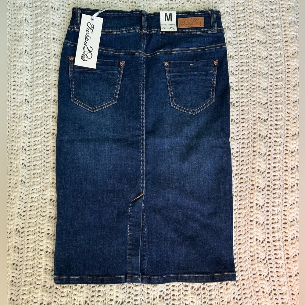 Fashion2Love | Dark Denim Midi Pencil Skirt | Size Medium - Picture 8 of 9